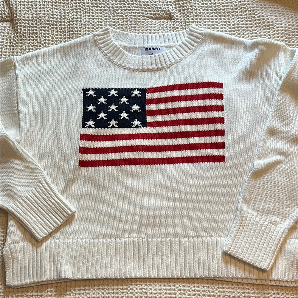 Old Navy Cream Sweater with American Flag Design